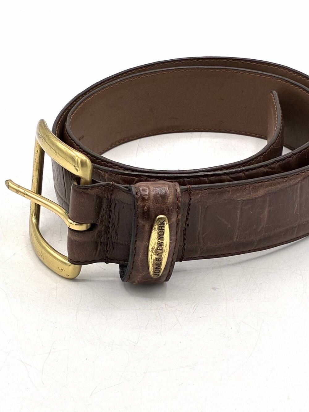 Jones New York Brown Croc Embossed Calfskin Leather Belt Gold Buckle Large